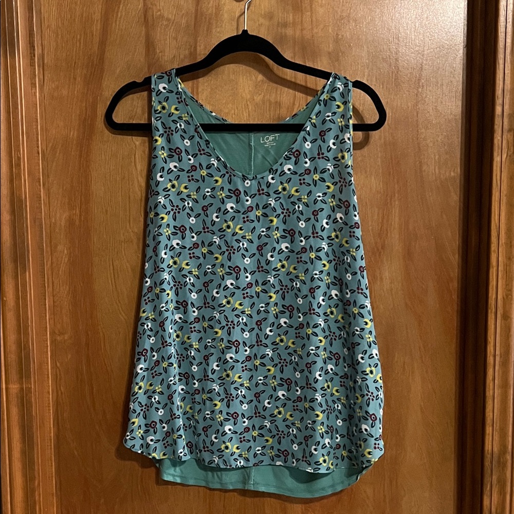 LOFT Teal Floral Sleeveless V-Neck Camisole